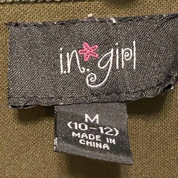 I.N.Girl MED 10-12 Green Long Sleeve Corduroy Jacket Pockets 2 Buttons Stretch - Picture 2 of 4